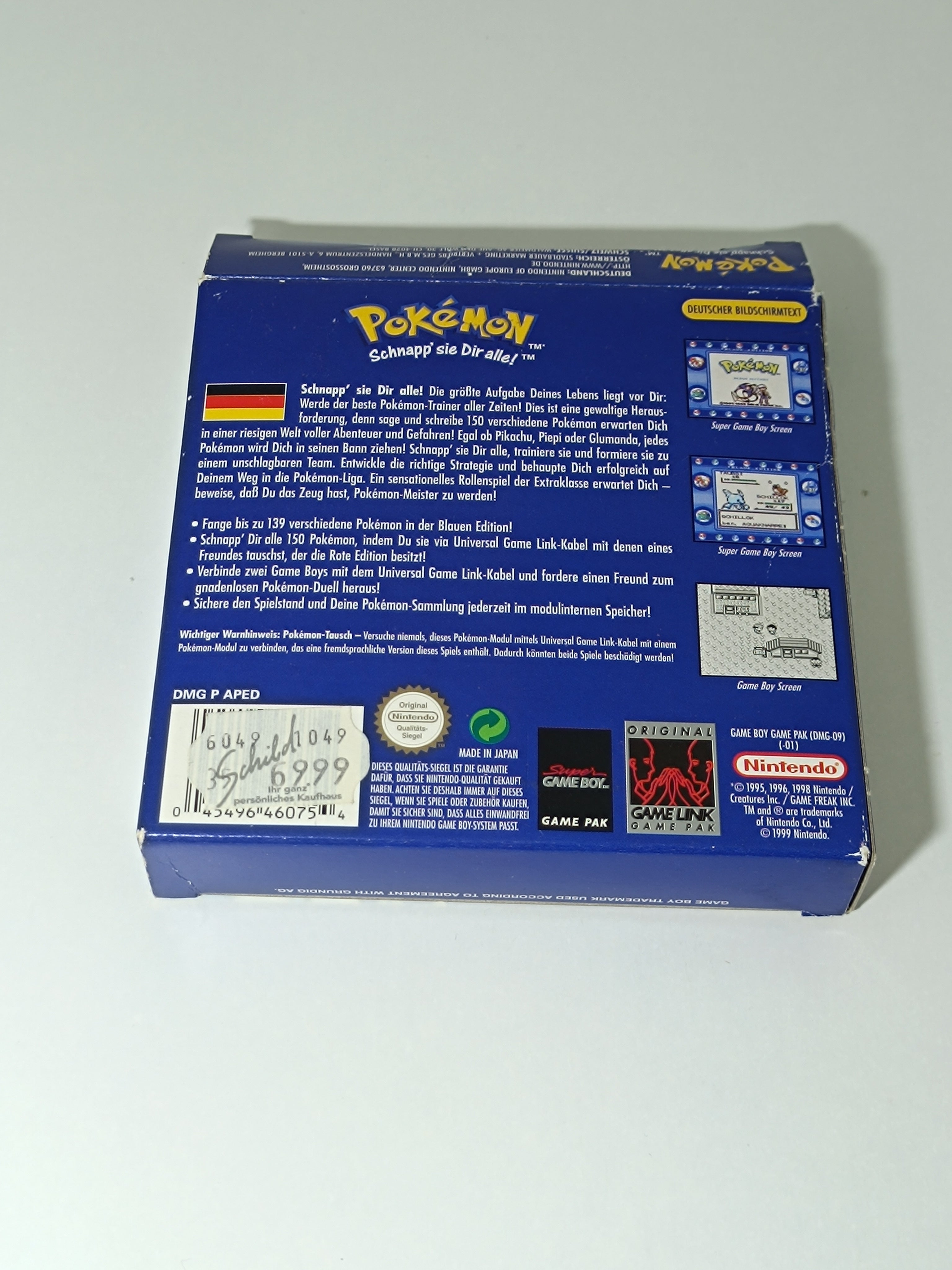 Pokemon Blaue Edition Game Boy - inkl. Verpackung, Anleitung & Inlay